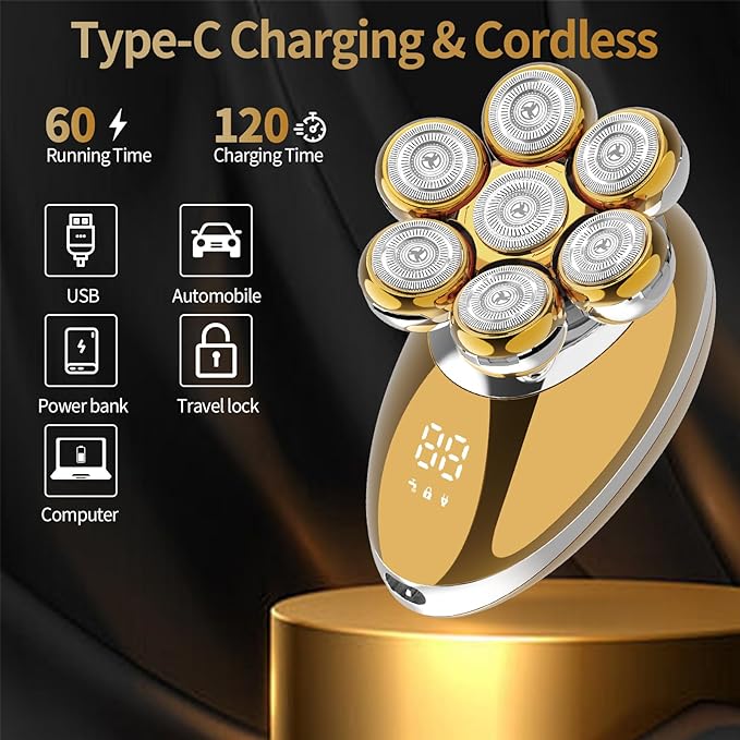 7D Floating Head Shaver for Bald MenIPX7 Waterproof Shaving Grooming Kit5 in 1 Men's Electric RazorDry/Wet Shaver for Home/TravelNice Trimmer Gift for DadHusbandBoyfriend