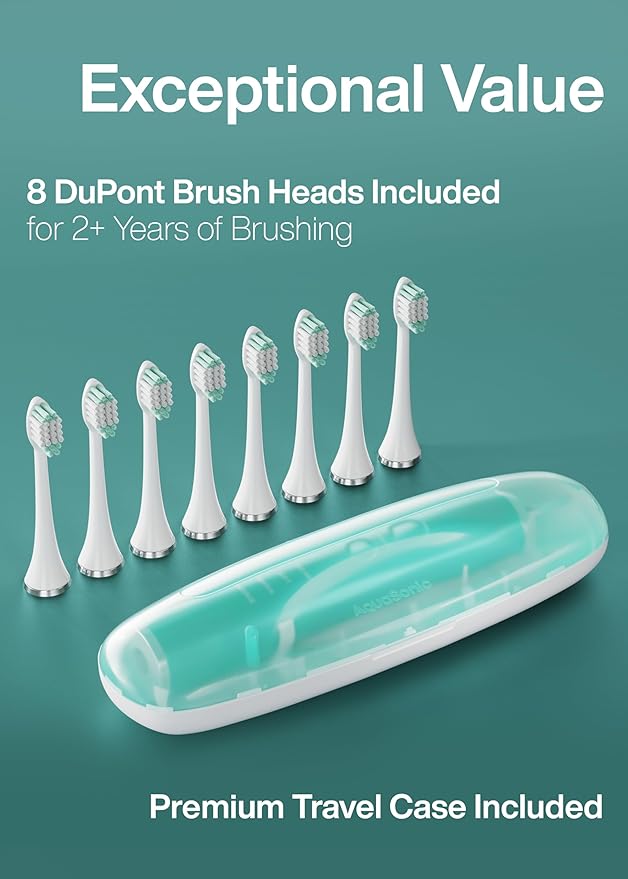 Aquasonic Vibe Series Ultra-Whitening Toothbrush ? ADA Accepted Power Toothbrush - 8 Brush Heads &amp Travel Case ? 40000 VPM Motor &amp Wireless Charging - 4 Modes w Smart Timer ? Mint Green Metal