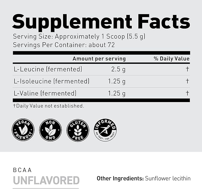 BCAA Powder Kaged BCAAs Amino Acids Fermented Plant Based &amp Vegan Friendly Branched Chain Amino Acid 5g BCAA Unflavored Amino Acid Supplements for Men 72 Servings