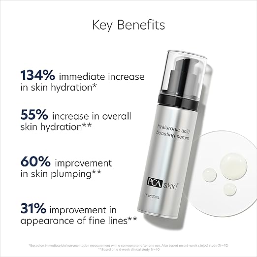 PCA SKIN Hyaluronic Acid Boosting Face Serum Hyaluronic Acid Serum for Face Made with Niacinamide and Ceramides Helps Reduce Fine Lines and Wrinkles and Delivers 24-Hour Moisturization 1 oz Pump