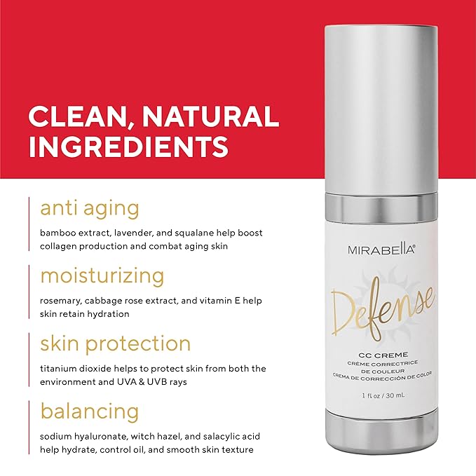 Mirabella Defense CC Creme Full Coverage Foundation with SPF 20 CC Cream Foundation with Sunscreen &amp Hyaluronic Acid Oil Control with Salicylic Acid - Fair