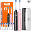Bitvae Rotating Electric Toothbrush 2 Packs for Adults and Kids 8 Brush Heads 60-Day Battery Life 5 Modes Power Toothbrush with 2-Minute Smart Timer Black &amp Pink R1