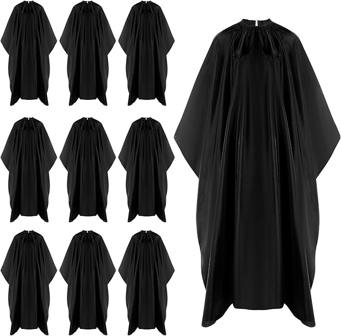 10 Pcs Barber Capes Professional Hair Cutting Capes for Adults Large Hair Cape for Haircuts with Adjustable Snap Closure Waterproof Salon Cape for Hairstylists Coloring and Styling (Black)