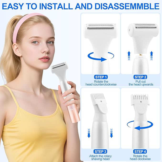 5-in-1 Bikini Trimmer Electric Razors for Women Cordless Electric Shaver with LCD Display for Facial Body Legs Hair Rechargeable Waterproof Pubic Body Hair Trimmer Birthday Christmas Gifts for Women