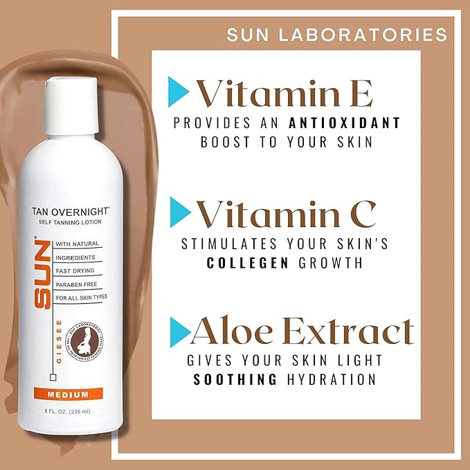Sun Laboratories By Giesee Self Tanning Kit with 8 oz Tan Overnight Self Tanning Lotion and 2 oz Sunless Tanning Face Cream - Odorless Non-Toxic Self Tanner for Fair to Medium Skin
