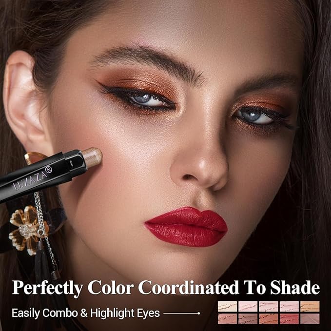 Brown Eyeshadow Stick Makeup Set 10PCS Neutral Shimmer And Matte Cream Eye Shadow Palette Metallic Bronze Smoky Eyeliner Brightener Crayon Pencil Kit Ideal Gift for Women -Love's Gifts