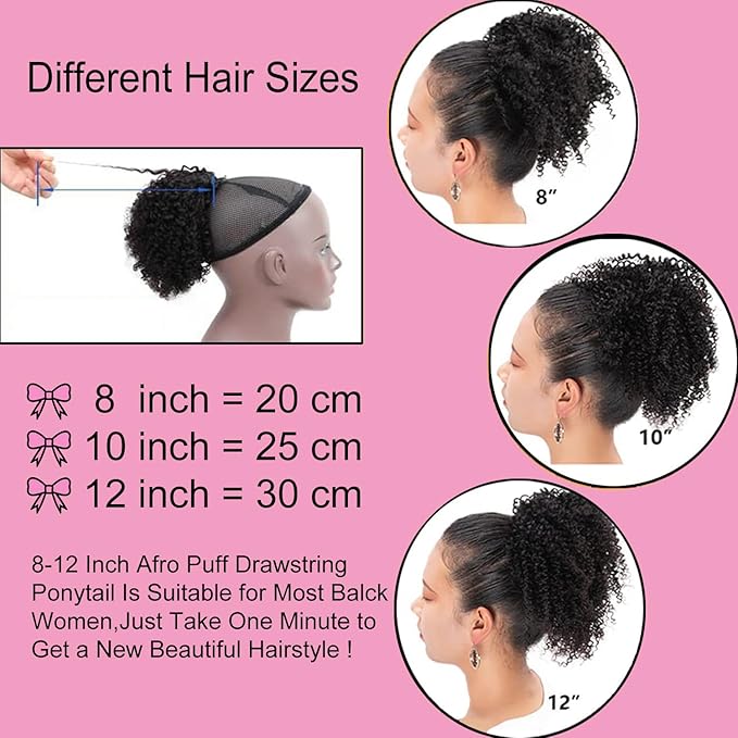 VADES Kinky Curly Human Hair Drawstring Ponytail for Black Women Dark Brown Real Hair Ponytail Extension 12 Inch Afro Puff Ponytail Hair With 3 Stable Combs Color #2 Curly Hair Extension