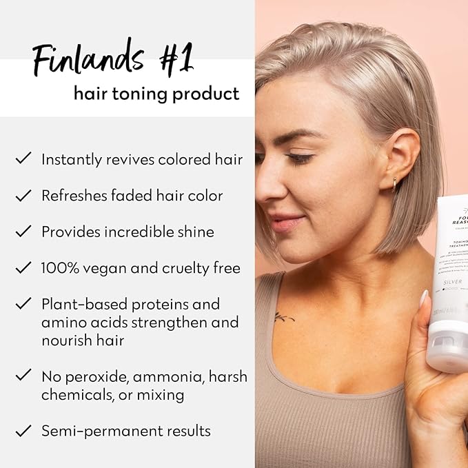 FOUR REASONS Color Mask - Silver - (27 Colors) Toning Treatment Color Depositing Conditioner Tone &amp Enhance Color-Treated Hair - Semi Permanent Hair Dye Vegan and Cruelty-Free 6.76 fl oz