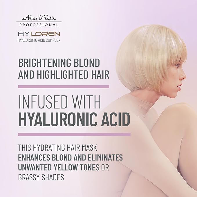 Mon Platin HYLOREN Blonde Highlights Mask with Hyaluronic Acid - 500 ml Premium Blonde Hair Mask to Neutralize Yellow and Orangey Tones - Treatment to Repair Restore Soften and Strengthen Hair