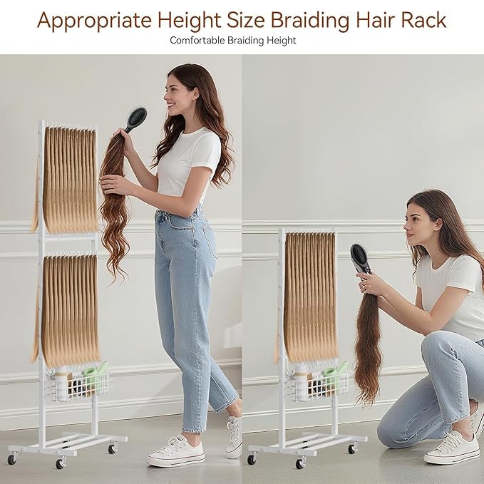 Braiding Hair Rack White Braiding Rack Stand for Salon 2-Sided Hair Rack 286 Pegs Hair Extension Holder Standing Braid Rack for Home Hair Separator Braid Rack with wheels