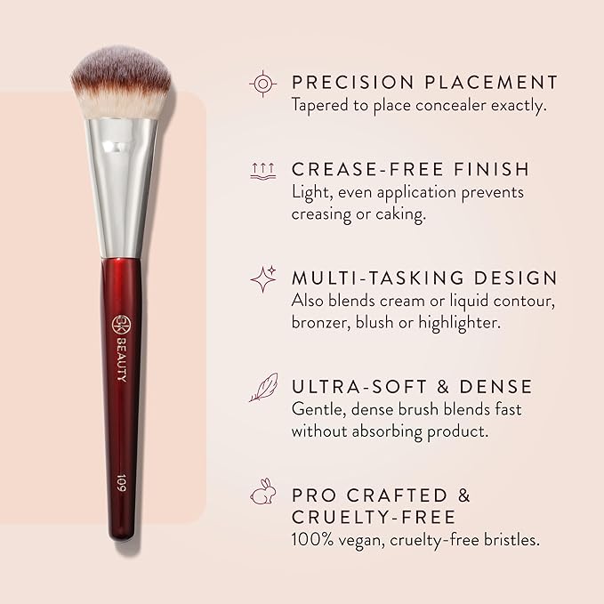 BK BEAUTY BRUSHES - 109 MINI CONTOURED FOUNDATION - Face Brush for Liquid or Cream Foundations - Bronzer Blush &amp Highlighter Makeup Brush