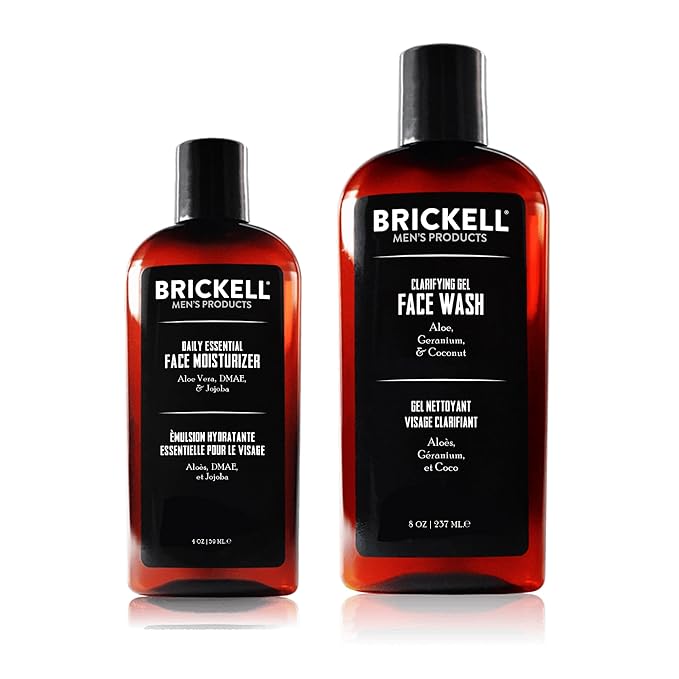 Brickell Men's Daily Essential Face Care Routine I Gel Facial Cleanser Wash and Face Moisturizer Lotion Natural and Organic Unscented Skincare Gift Set