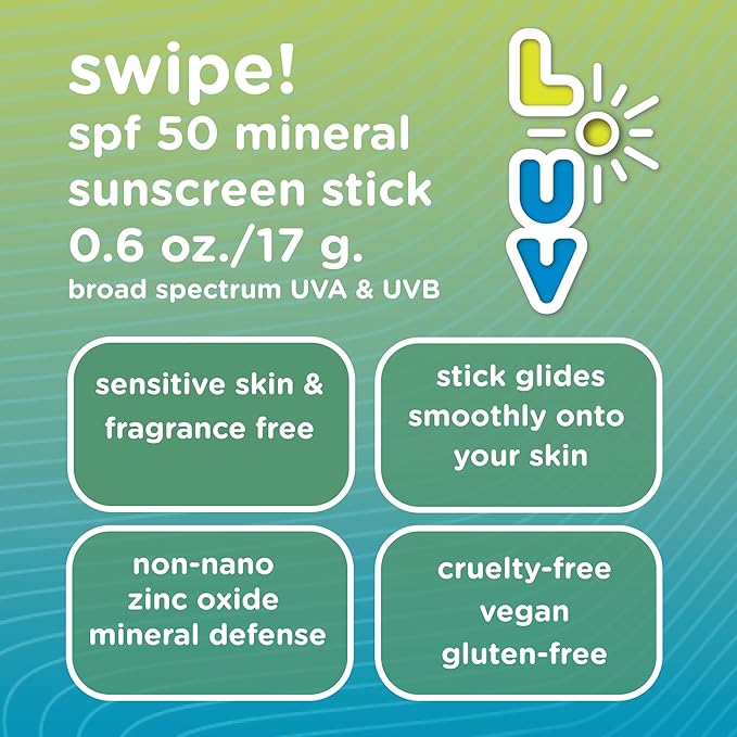 L-UV swipe! SPF 50 Mineral Sunscreen Stick Broad-Spectrum Protection Against UVA &amp UVB Rays Perfect For Everyday Activities &amp Outdoor Adventures Lightweight Sun Protection Sensitive Skin S