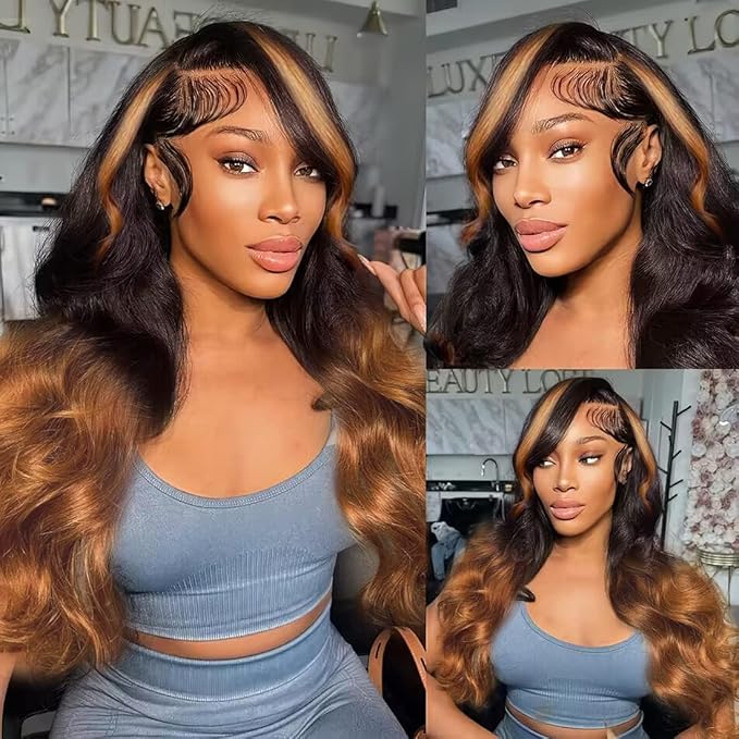 200% Density 13x6 Lace Front Wigs Human Hair Pre Plucked Body Wave HD Transparent Ombre Lace Front Wigs With Baby Hairs Glueless Wigs 13x6 Blonde Colored Human Hair Wig For Women 32 Inch