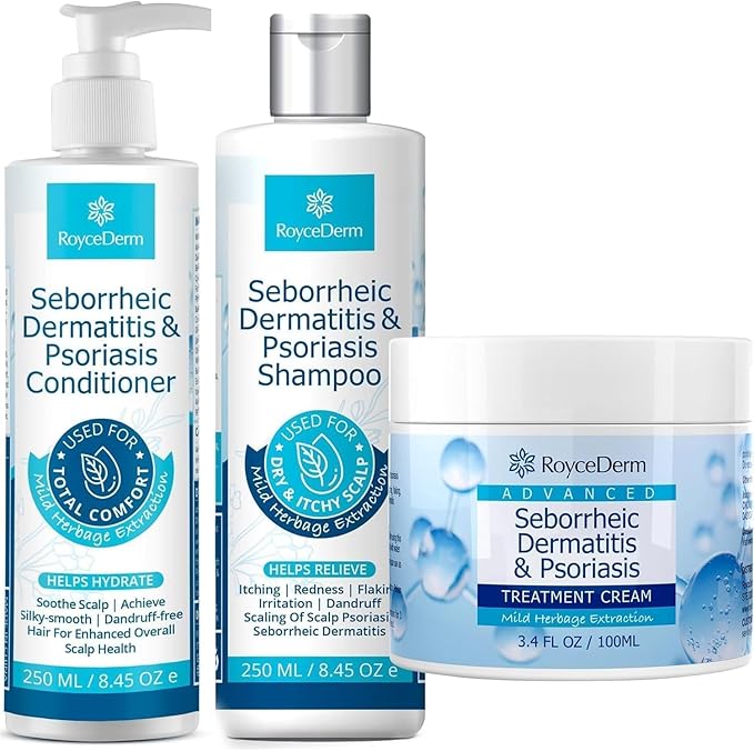 Seborrheic Dermatitis &amp Psoriasis Cream Shampoo and Conditioner Set - Scalp Therapy System for Folliculitis Psoriasis Dandruff Dry Scalp - Scalp Treatment to Relieve Itching Flaking Irritati