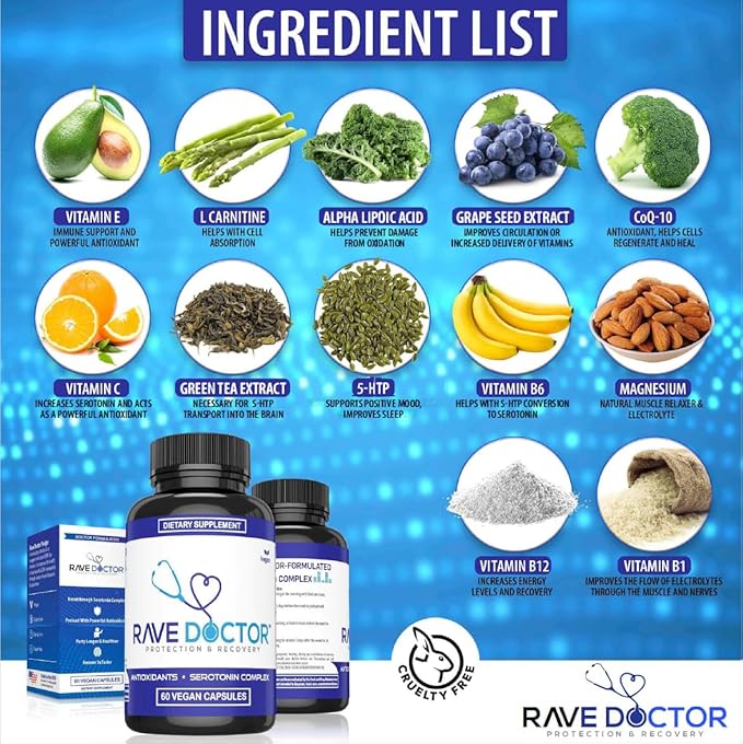 Rave Doctor 5 HTP Supplement - Essential Rave Vitamins for Festival Goers Rave Accessories Festival Essentials Festival Gear Rave Essentials 5htp Supplement