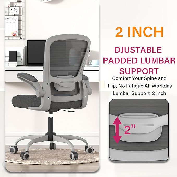 Mimoglad Office Chair Ergonomic Desk Chair with Adjustable Lumbar Support High Back Mesh Computer Chair with Flip-up Armrests-BIFMA Passed Task Chairs Executive Chair for Home Office