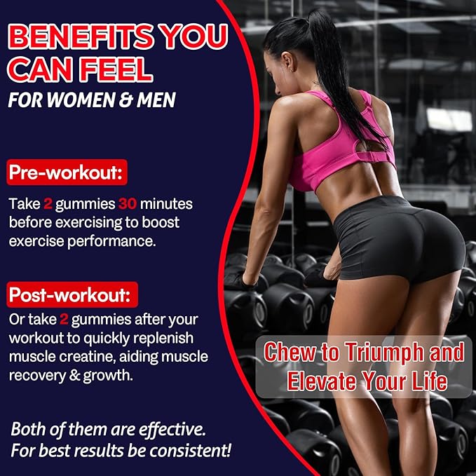 Creatine Monohydrate Gummies for Women &amp Men Taurine &amp B6 Chewable Creatina Pre Workout Gummies for Max Strength &amp Muscle Growth Energy Endurance Creatine for Men &amp Women - 1 Pack