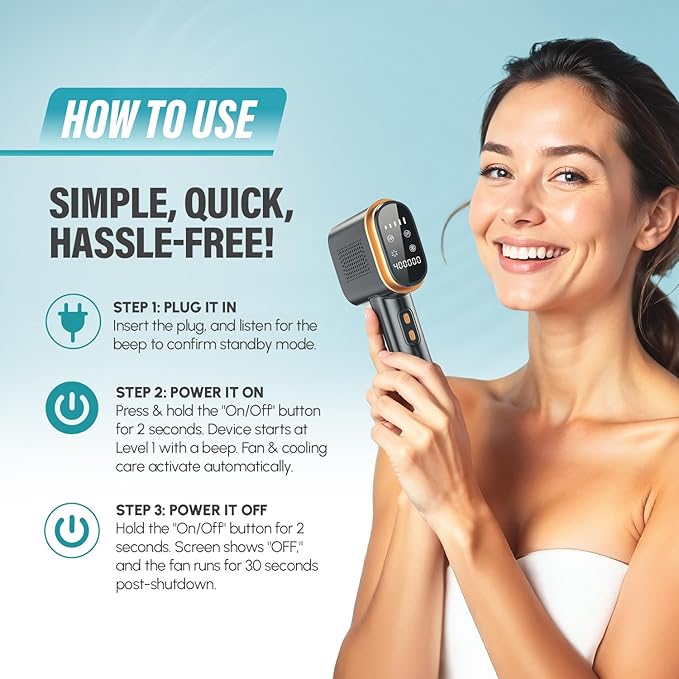 Herbishh IPL Laser Hair Removal Device Painless Cooling Technology- 400000 Flashes Hair Removal Machine with 5 Intensity Levels Skin Sensor &amp Dual Flash Modes- Manual &amp Auto For Face &amp