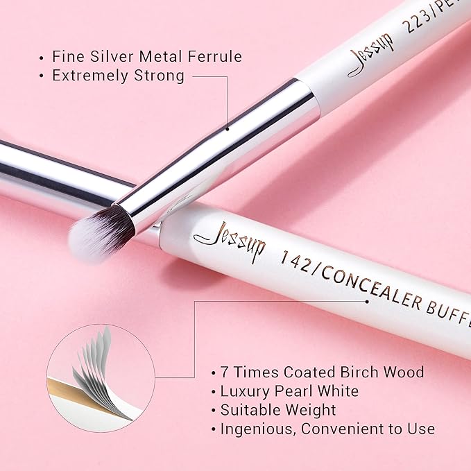 Jessup Small Eye Makeup Brush Set Professional 15pcs White/Silver Premium Natural-synthetic Eye Shadow Blending Concealer Eye &amp Brow Liner Brushes T237