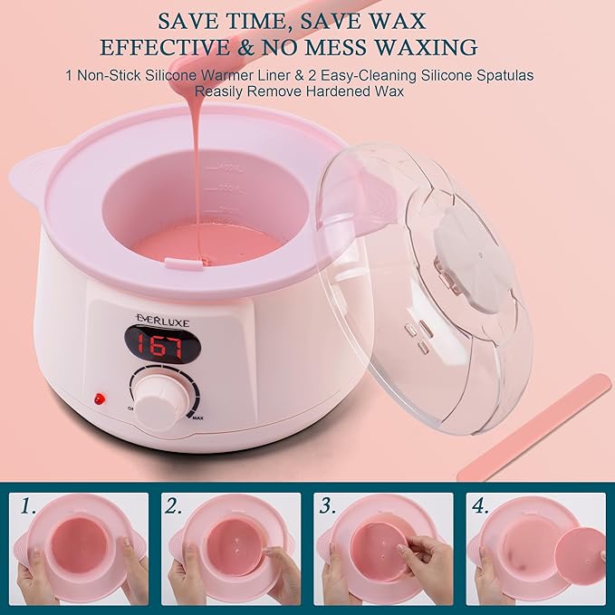 Waxing Kit for Women Hair Removal with Silicone Wax Warmer Liner Digital Waxing Machine Hard Wax Kit for Full Body Arms Legs Face Bikini Brazilian Wax Kit for Women Men Sensitive Skin