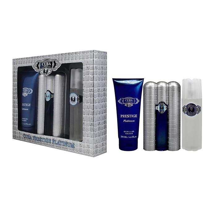Cuba Prestige Platinum by Cuba for Men - 3 Pc Gift Set 3oz EDT Spray 6.7oz Shower Gel 3.3oz After Shave