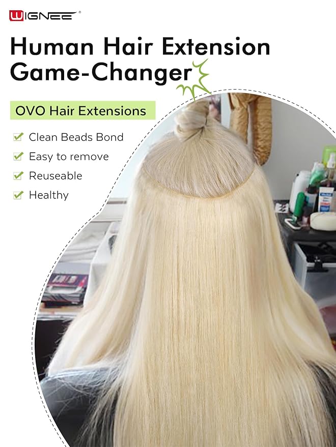 WIGNEE OVO Double Butterfly Hair Extensions Human Hair 2 PCS Real Human Hair Beaded Weft Hair Extensions Human Hair Blonde Color (613)