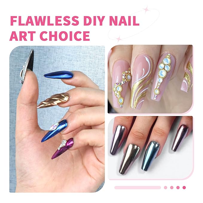 SAVILAND Chrome Nail Powder Set: 48 Colors Metallic Mirror Effect Chrome Nail Powder for Gel Polish Aurora Holographic Silver Gold Nail Chrome Powder for Gel Nails Art Decoration &amp French Manicure