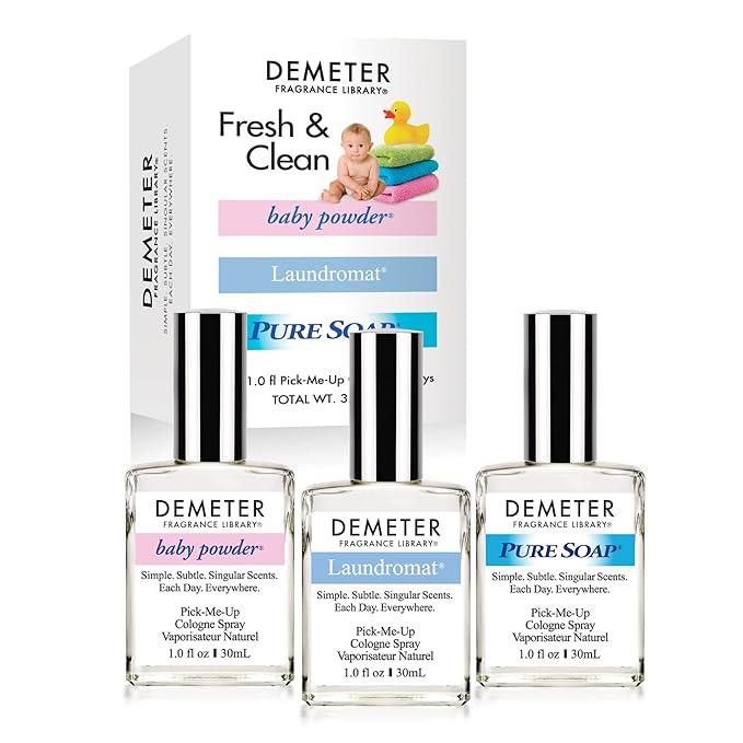 DEMETER Fresh And Clean Collection Set of 3 Unique Perfumes For Women Baby Powder Pure Soap Laundromat 1 Oz Each