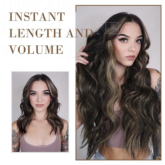 REECHO Hair Extensions 4PCS Clip in Hair Extensions HE001 Natural Soft Synthetic Hairpieces for Women (20 Inch-200 Gram (Pack of 4) Ash Brown with Platium Highlights)