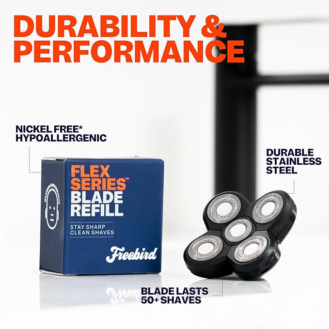 Freebird FlexSeries Official Blade 3 Pack Refills - No Irritation Razor Bumps or Ingrown Hairs Ultra-Sharp Durable ScalpSafe Design QuickSnap Install for 50 Shaves Compatible with FlexSeries