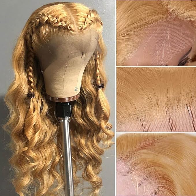180% Density 13x6 Ash Blonde Lace Frontal Wig Human Hair Honey Blonde Body Wave Lace Frontal Wigs Human Hair 27# Colored Lace Front Wigs For Women Pre Plucked (22inch)