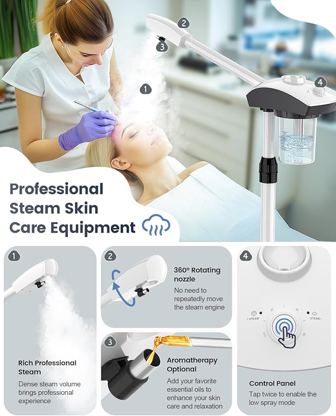 Kingsteam Professional Ozone Nano-Ionic Facial Steamer | Deep Cleansing Hydrating | Salon Home Spa Face Steamer | Pore Cleanser | 60-Min Timer | 360° Swivel | Esthetician Favorite ToolWhite