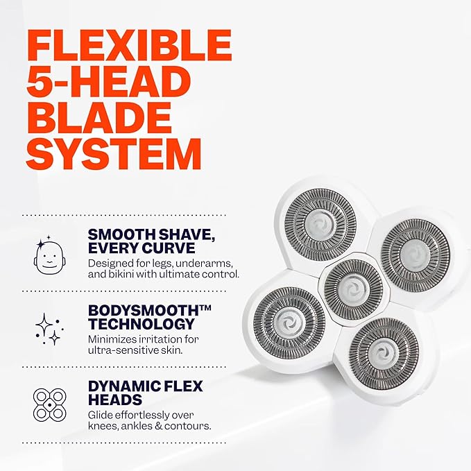 Freebird FlexSeries BodySmooth Rotary Blade Refill for Women - Gentle Shave for Sensitive Skin 5 Contouring Heads 50+ Shaves Mess-Free Cleanup