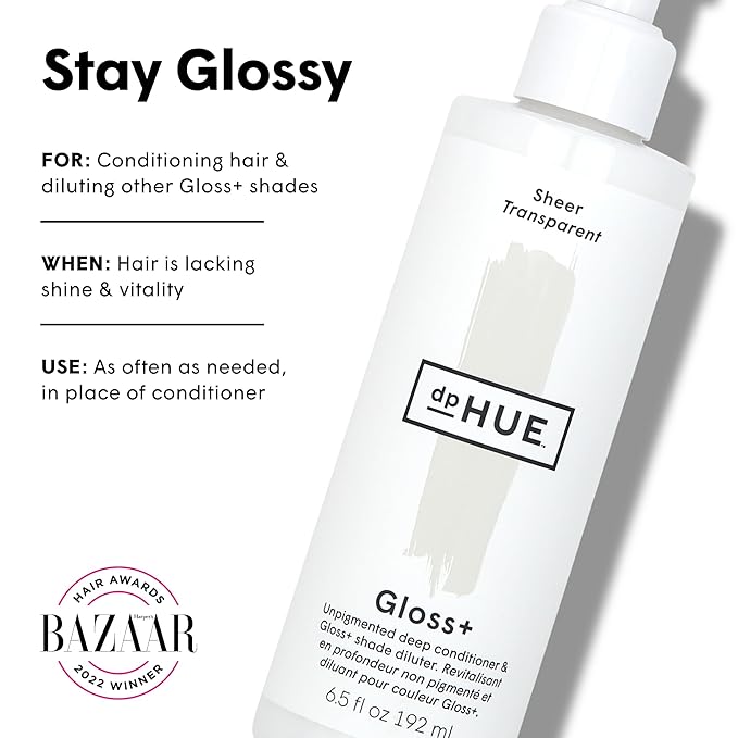 dpHUE Gloss+ Sheer - 6.5 oz (8-12 Applications) - Unpigmented Deep Conditioner &amp Shade Diluter - Paraben SLS &amp SLES Sulfate Free - Vegan Leaping Bunny Certified