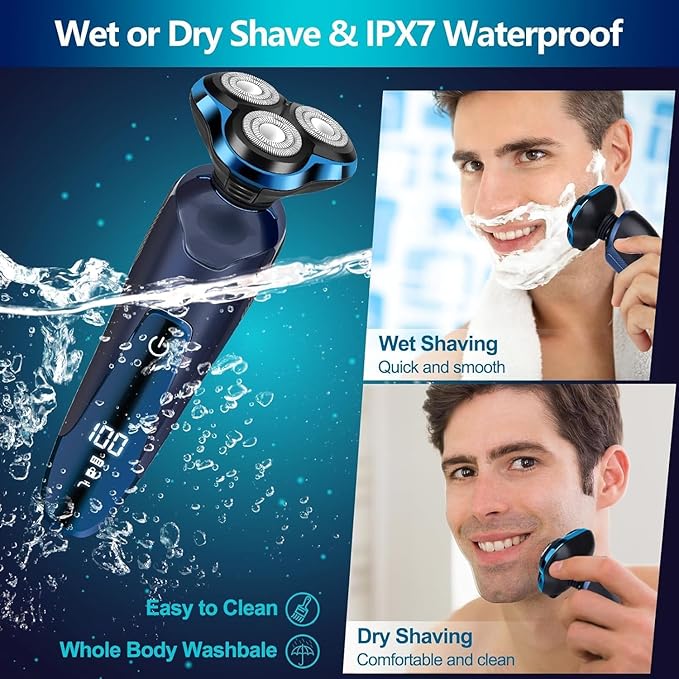 Electric Razors for Men ? 3D Head Shavers Wet &amp Dry Cordless Shaver IPX7 Waterproof with Beard/Nose Trimmer &amp Face Cleaning Brush Men?™s Shaving Kit Ideal Gift for Men