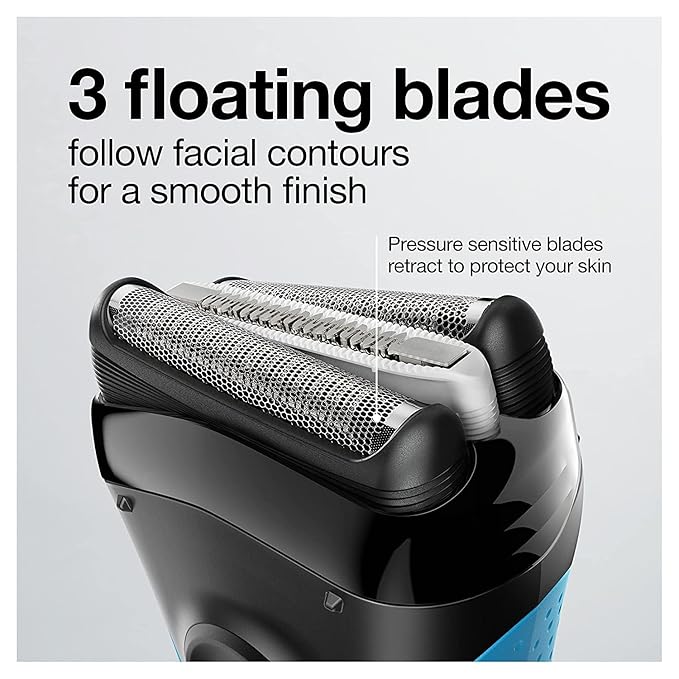 Braun Electric Series 3 Razor with Precision Trimmer Rechargeable Wet &amp Dry Foil Shaver for Men Blue/Black 4 Piece