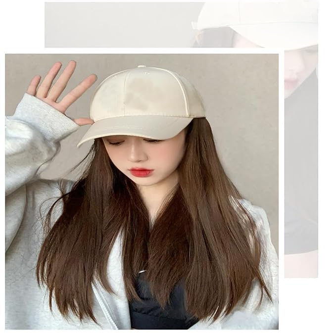 Women Baseball Cap Wig with Straight Hair high Ponytail Baseball Cap Sun Hat with Hair Wig