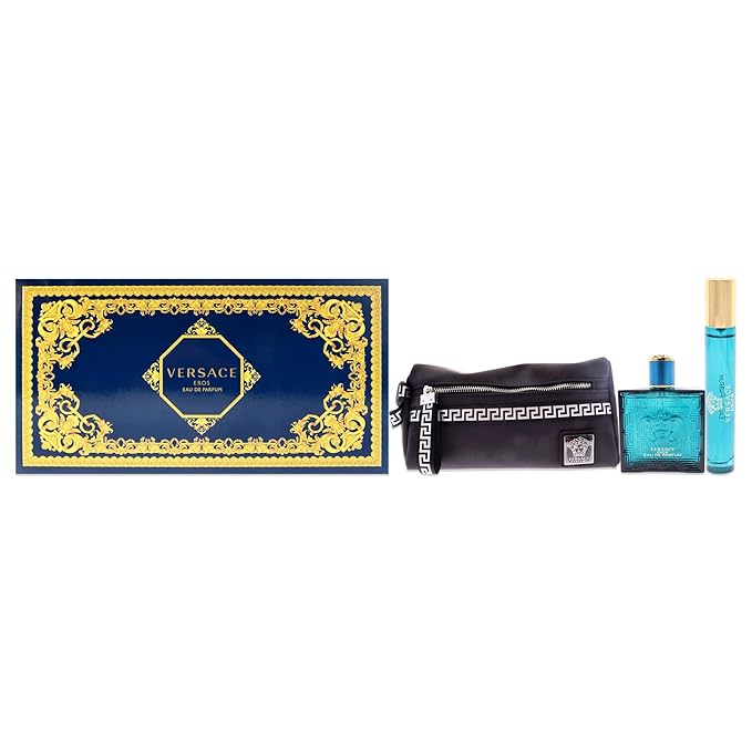 Versace Versace Eros Men 3.4oz EDP Spray 0.3oz EDP Spray Pouch 3 Pc Gift Set