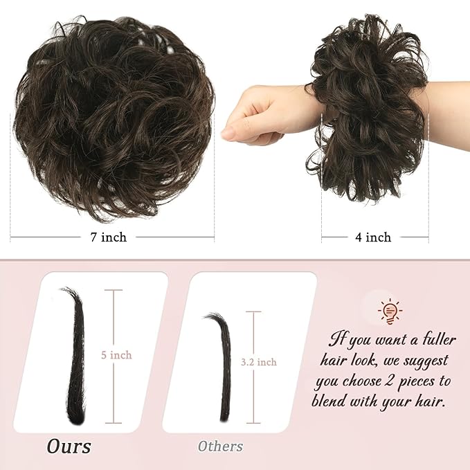 RUWISS Messy Bun Hair Piece Human Hair Messy Rose Bun Hair Buns Hair Piece for Women Real Hair Scrunchies Updo Hair Pieces Bun Extension Ponytail (Brown)