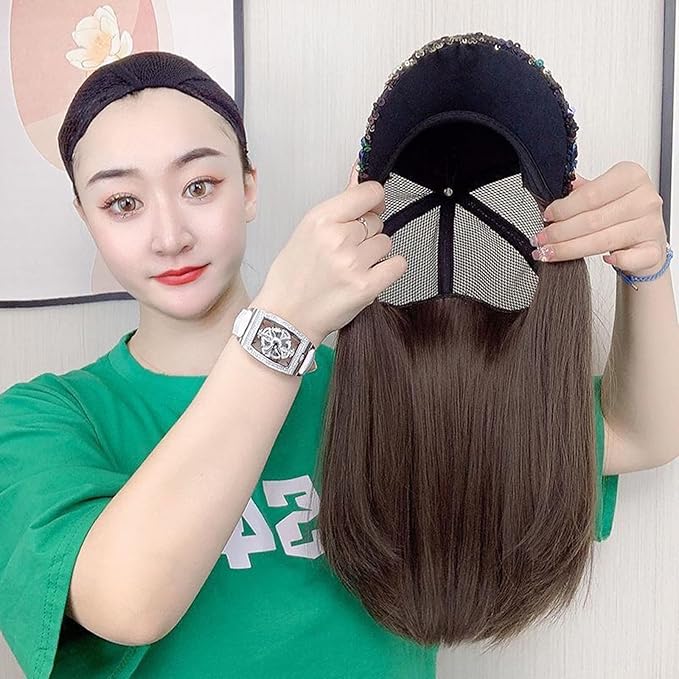 Women's Hat wig Duck Tongue hat collarbone Hair Straight hair inner Buckle wig Baseball Cap Sun Hat Wave Curly Hair