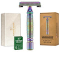 VIKINGS BLADE Double Edge Safety Razor + 5 Swedish Steel Blades + Luxury Case. Smooth Reusable Recyclable (Chieftain Aurora)