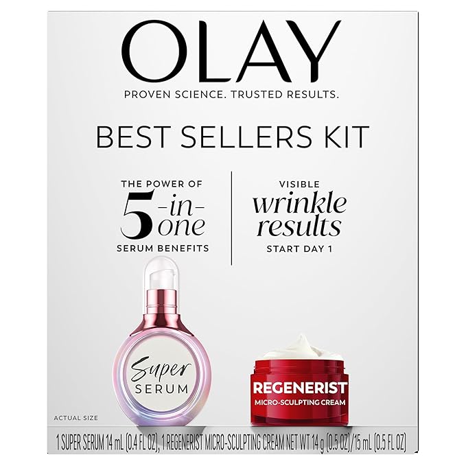 Olay Super Serum and MicroSculpting Cream Mini Duo Best Sellers Kit Super Serum 0.4 FL OZ  MSC 0.5 FL OZ