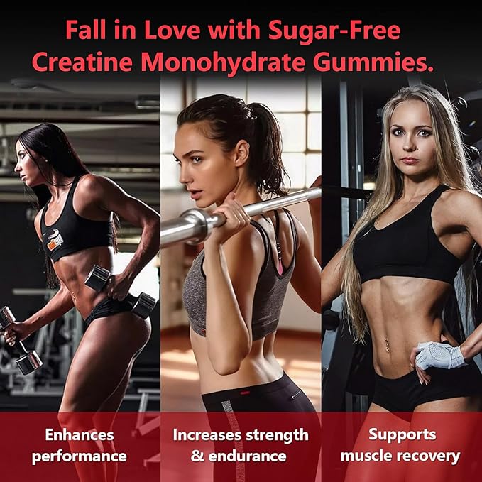 Creatine Monohydrate Gummies 5000mg for Women and Men - Pre-Workout Supplement with Magnesium Zinc &amp Taurine - Strawberry Flavor - Builds Muscle Strength - Boosts Energy Vegan - 120 Gummies