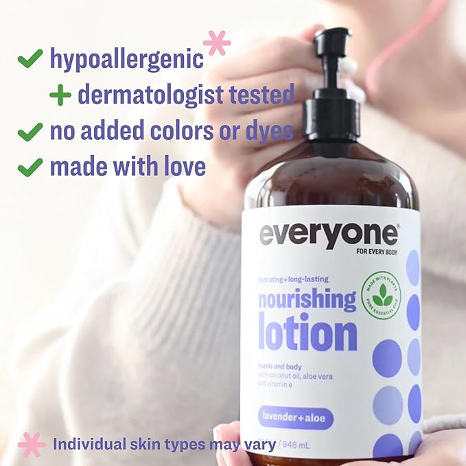 Everyone 2-in-1 Lotion for Hands/Body 32 ounce (Pack of 2) Lavender and Aloe made with Essential Oils for Men and Women