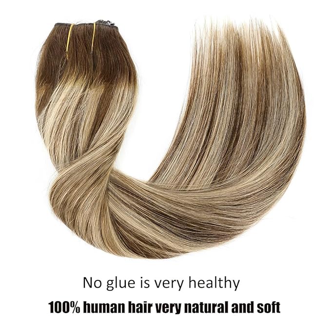 RECOOL Wire Hair Extensions Real Human Hair Balayage Chocolate Brown with Golden Blonde Remy Hair Extensions Invisible Wire Hair Extension Straight Clip in Hair Extension(20 inch)