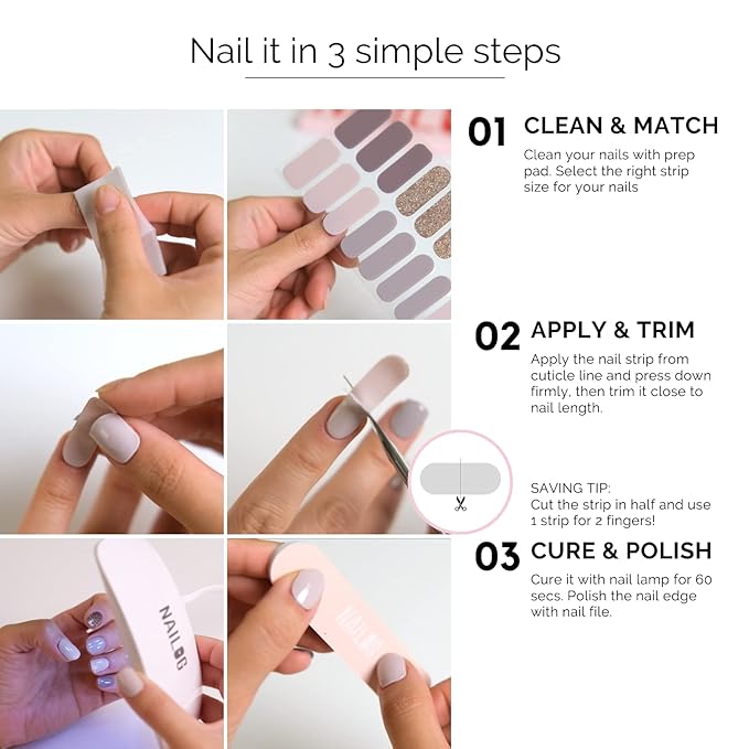 NAILOG Semi Cured Gel Nail Strip Starter Kit - (Include 60Pcs Nail Stickers 1 UV Lamp and 2 Nail Files) Long Lasting Gel Nail Wraps Gift Kit for Christmas Day Skyscape