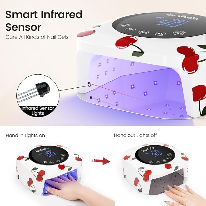 Lavinda 54W Nail Lamp UV Light for Gel Nails Rechargeable Cordless UV Lamp Nail Light with 4 Timer 2X Faster Professional Gel Polish Curing Nail Dryer for Salon Use-Cherry Print