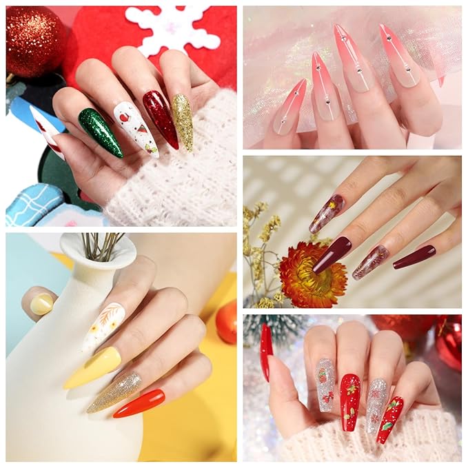 COSCELIA Christmas Gel Nail Polish Kit with U V Light Base and Top Coat 20 Bottles Gel Polish and 3 Colors Poly Extension Polish Set Glitter Decoration Starter Kit Gifts for Women