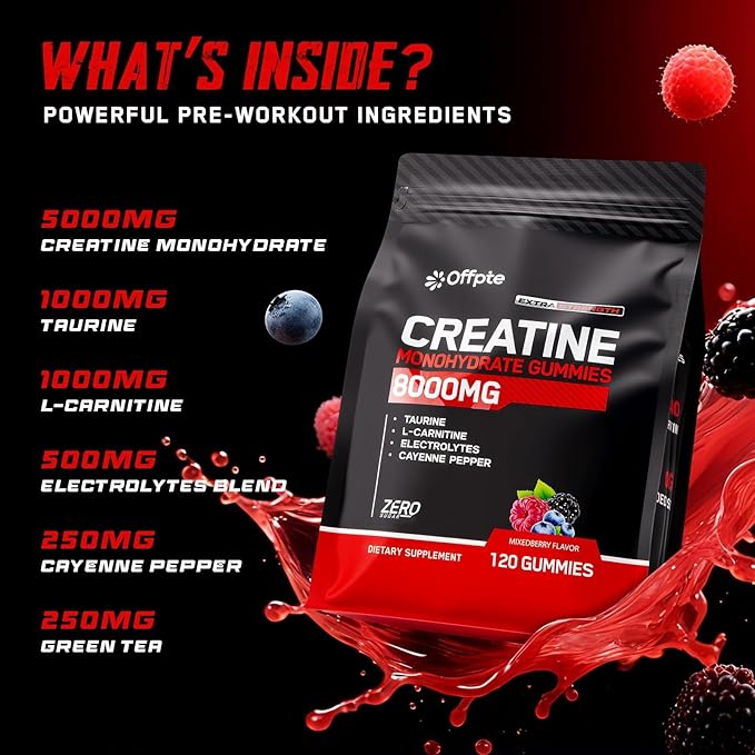 Creatine Monohydrate Gummies for Men &amp Women Sugar-Free Vegan Chewable travel creatine packets(8g Per Packet) with Taurine for Muscle Energy Focus Support Pre Workout Nutrition Supplements120